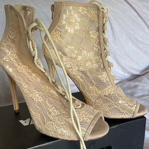 Beige/Cream Lace Boots